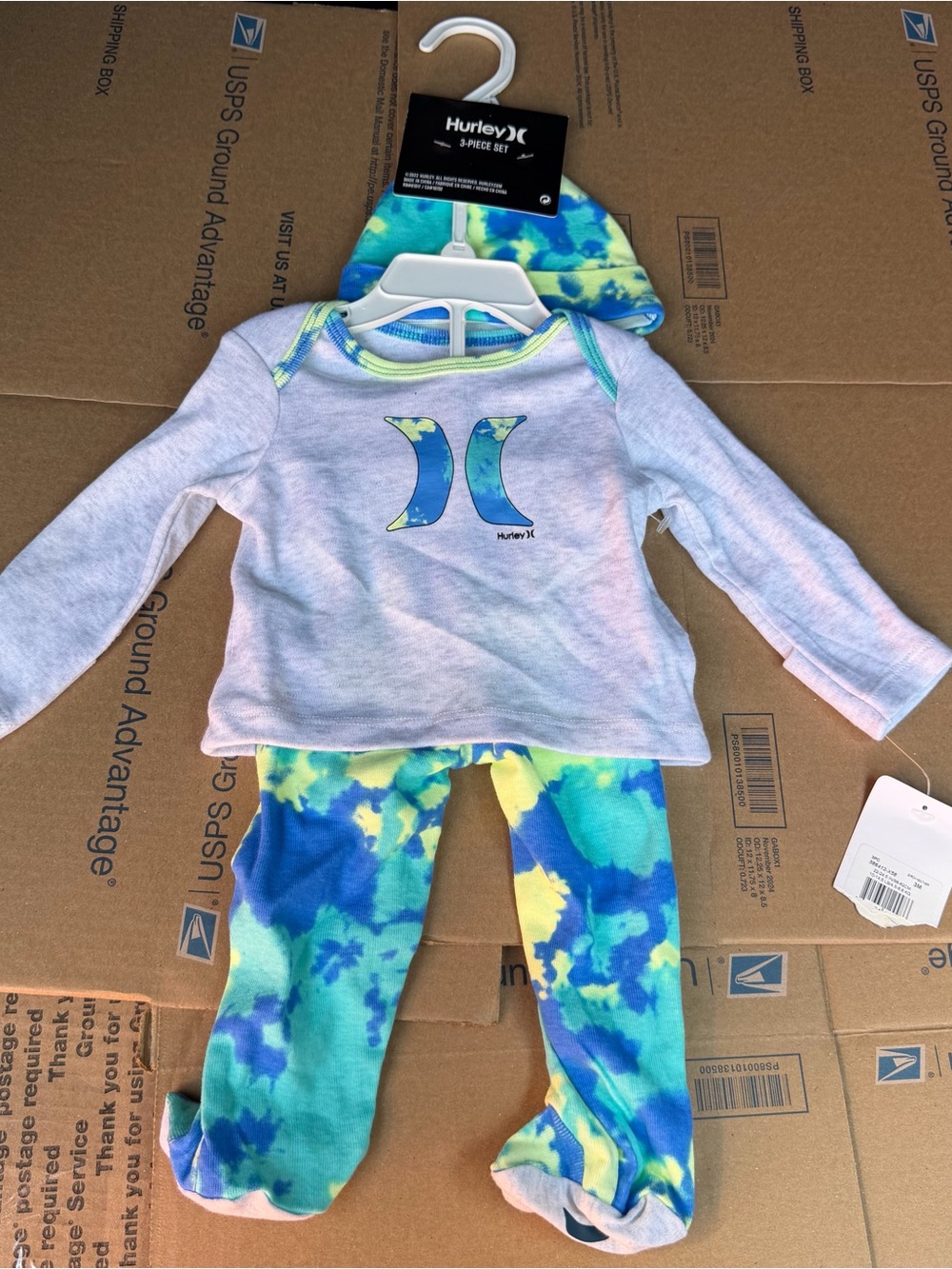 Hurley Blue and Green Tie-Dye 3-Piece Pajama Set with Hat